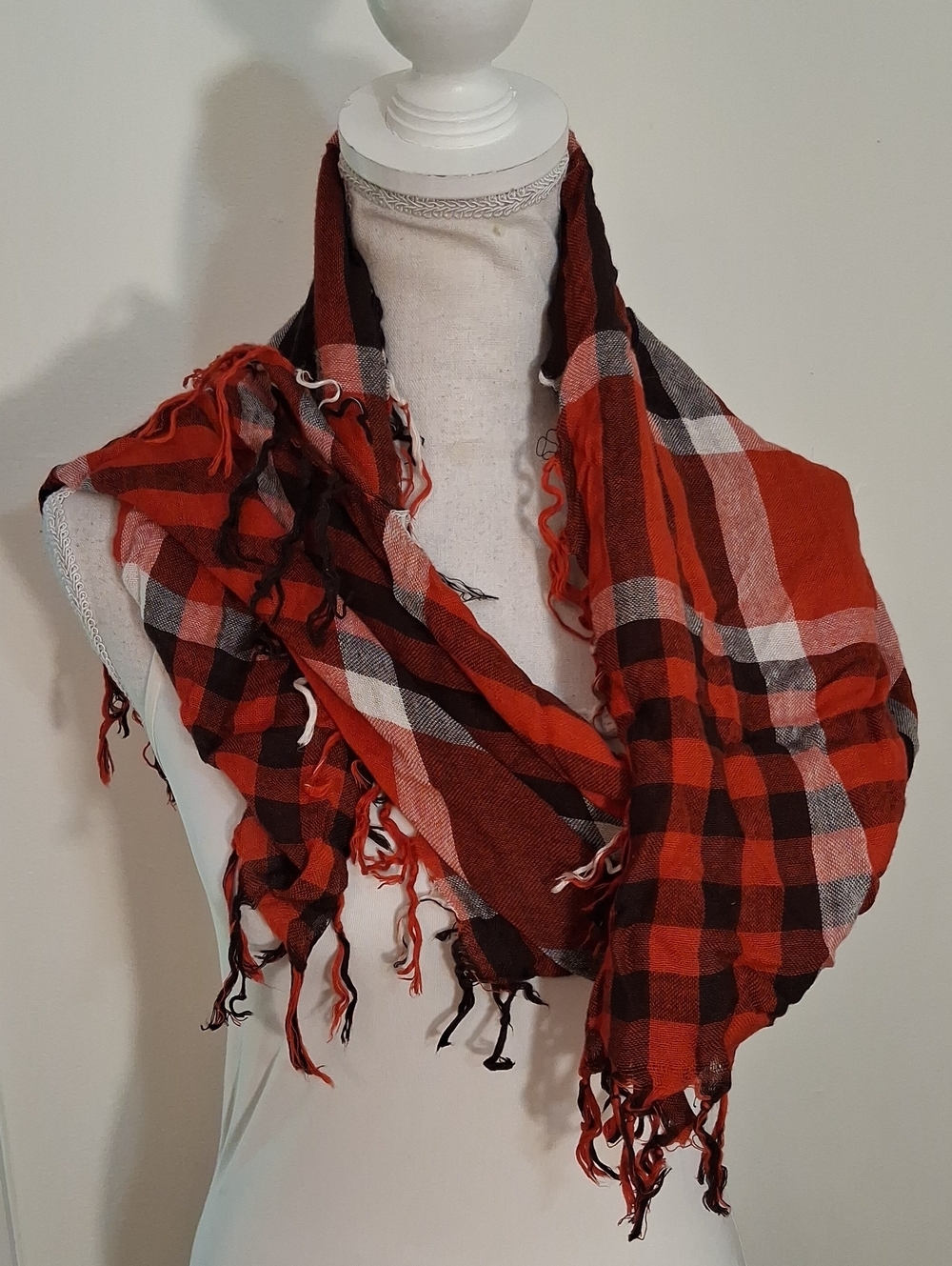 Red Plaid Lightweight Square Fringe Scarf - Women Accessories